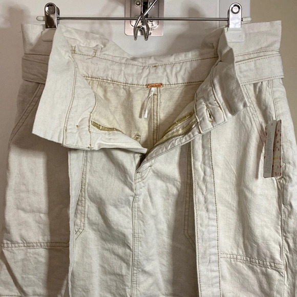 NWT Free People Splendor Grass Skirt Oatmeal Tie Waist Paper Bag Mini Size 12 - Picture 9 of 9